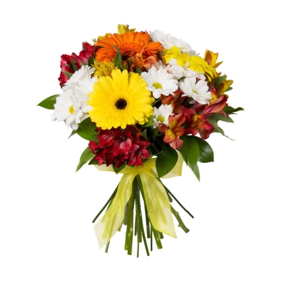 Букет «Красочный фонтан» — яркая симфония из альстромерий, гербер и хризантем Арзамас Нижегородская область