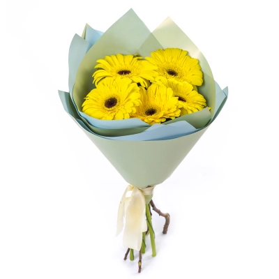 Яркий букет из 5 жёлтых гербер – как кусочек солнца в ваших руках Арзамас Нижегородская область