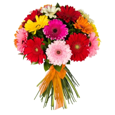 Букет «Мамба» – взрыв красок из оранжевых, лиловых и розовых гербер Арзамас Нижегородская область