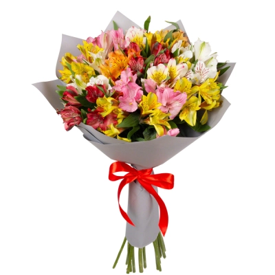 Букет «Рассвет» из разноцветных альстромерий Арзамас Нижегородская область