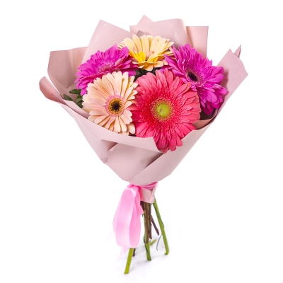 Яркий букет из 5 разноцветных гербер – солнечное настроение в подарок Арзамас Нижегородская область