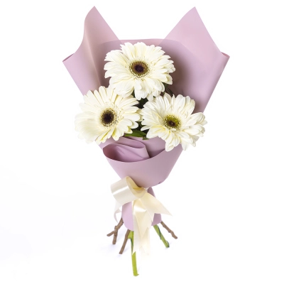 Нежный букет из 3 белых гербер – символ искренности и света Арзамас Нижегородская область