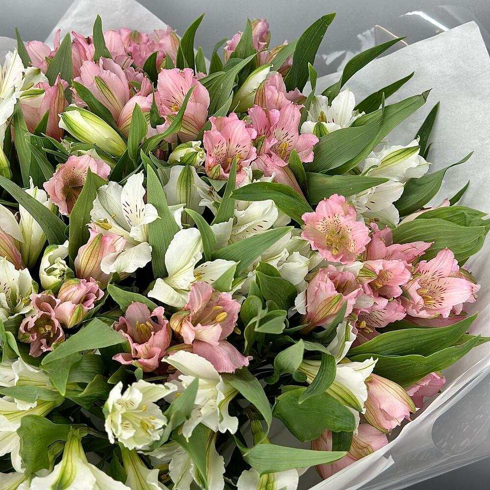 Букет «Гармония» – нежное сочетание белых и розовых альстромерий Арзамас Нижегородская область